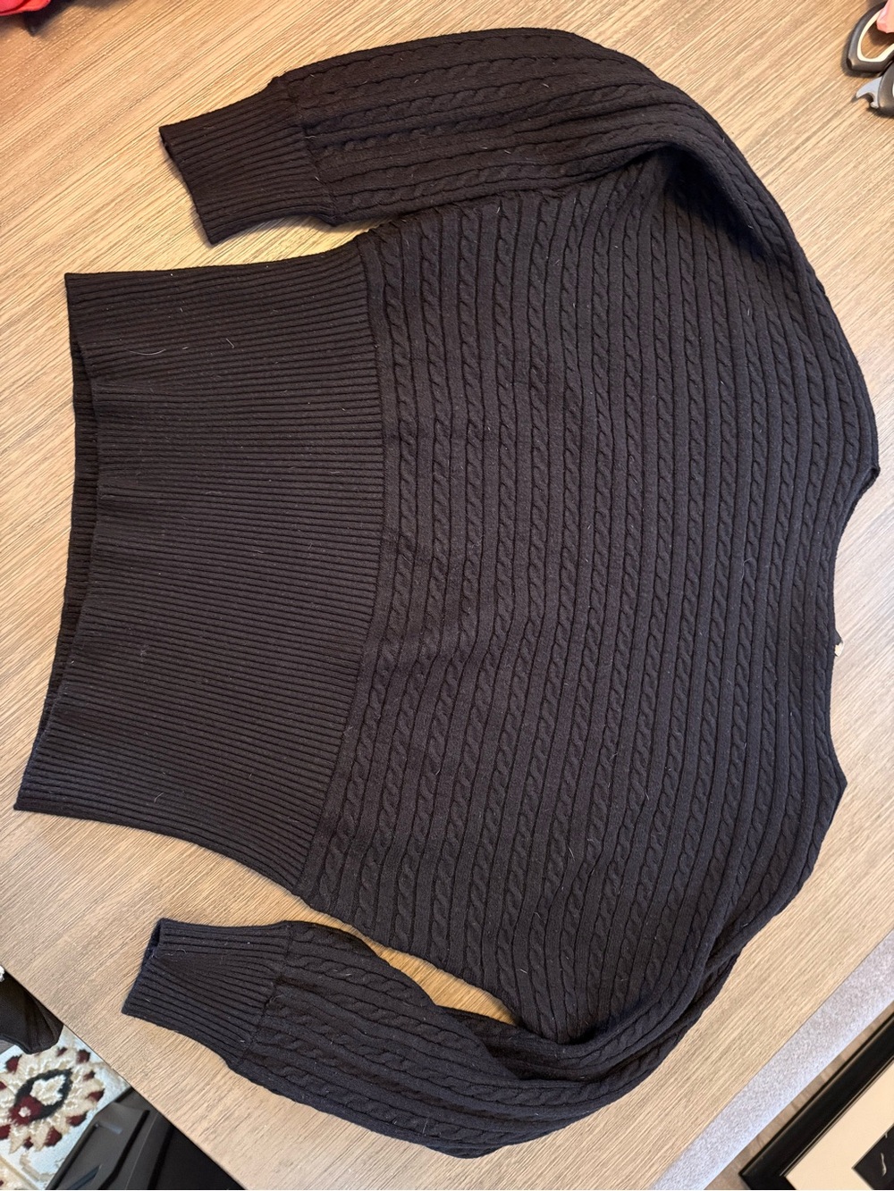 Laundry By Shelli Segal Black Cable-Knit Crewneck Sweater